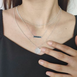 14k Gold Plated Layered Necklace for Women Trendy Multilayer Adjustable Layering Circle Bar Pendant Chain Necklace Dainty Gold Necklace Stack Fashion Jewelry Set Gifts for Women