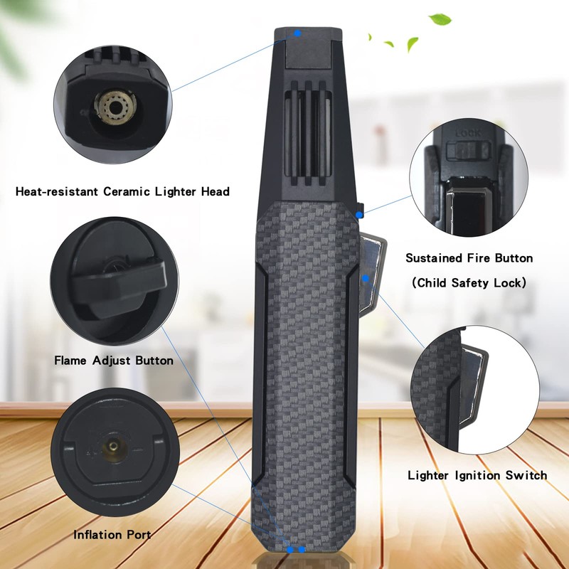 DOUBFIVSY Butane Torch Lighter, Refillable Kitchen Cooking Torch with Safety