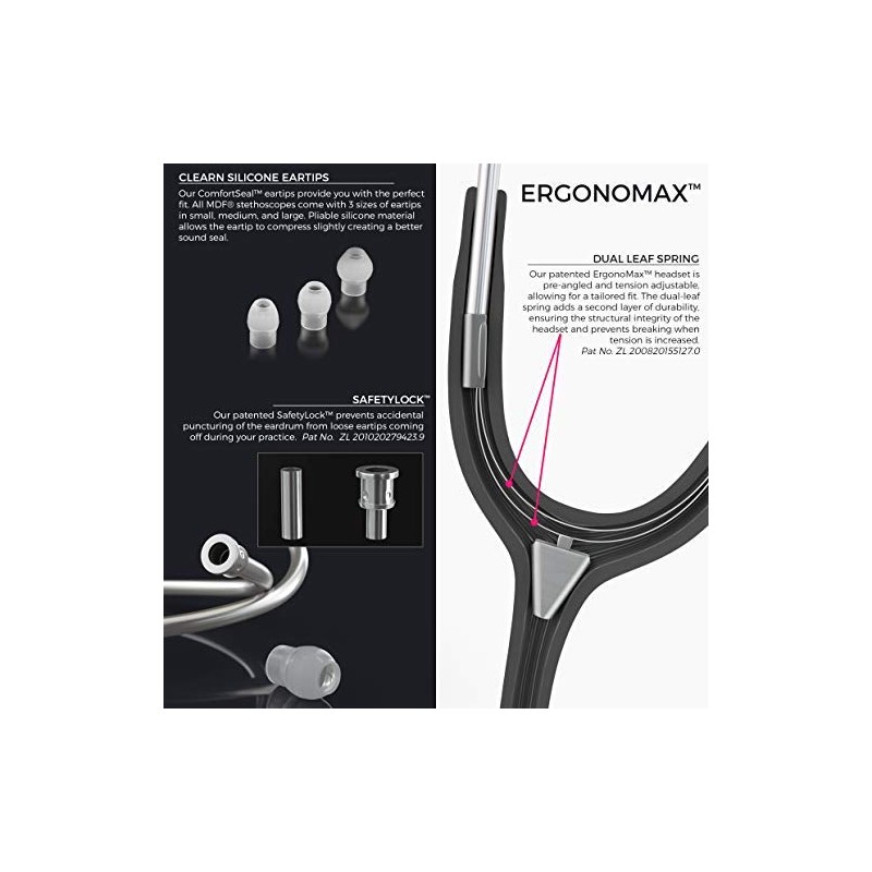 MDF ProCardial Cardiology Stethoscope, Stainless Steel, Adult, Dual Head, Free-Parts-for-Life,