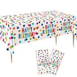 BLMHTWO 2pcs Party Disposable Tablecloths, Happy Birthday Table Cover Party Table Cloth Plastic Disposable Tablecloth for Birthday Party Baby Shower Decorations 108" x 54"