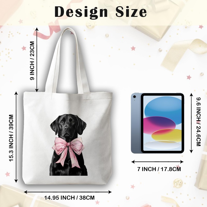 JINYO Dog Coquette Pink Bow Canvas Tote Bag for Women,