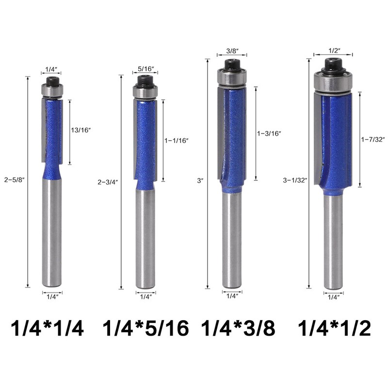 4pcs 1/4 Inch Shank Straight Flush Trim Router Bit Woodworking