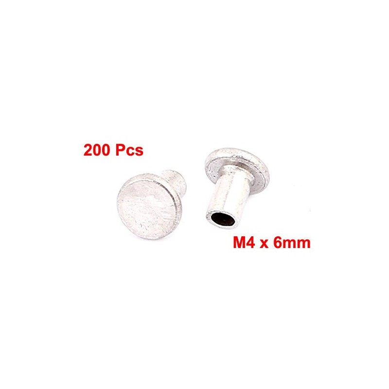 200 Pcs M4 x 6mm Aluminum Flat Head Semi-Tubular Rivets