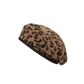 Leopard Print Beret Hat for Women Men Cabbie Adjustable Painter Winter Warm Artist Cap (AU, Alpha, One Size, Camel)