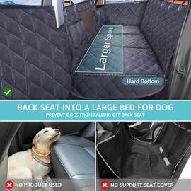 Back Seat Extender for Dogs + 2 Dog Seat Belts, Waterproof Heavy Duty Hard Bottom Car Seat Cover for Dogs with Door Protector Cover & Mesh Window | Dog Hammock for Car Pet Seat Protector for Car/Suv