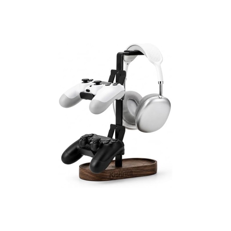 Soporte Gamer de Madera Nogal Universal para Audífonos y 2