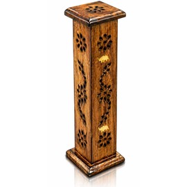 Wooden Incense Holder and Cone Burner Tower Large Organic Eco Friendly Ash Catcher Agarbatti Holder Rustic Style Hand Carved for Meditation Yoga Aromatherapy Home
