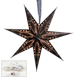 levandeo Luminous Star Black 7 Points Paper Star 60 cm Velvet Christmas Star Decoration Star Lamp Christmas Decoration
