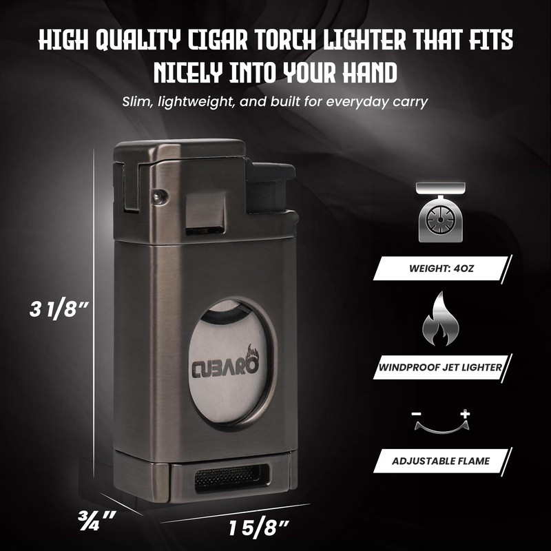 CUBARO Cigar Lighter with Guillotine Cutter – Triple Jet Torch