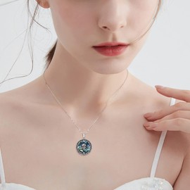 HUKKUN Pirate Compass Necklace Sterling Silver Abalone Shell Viking Skull Compass Jewelry Gift for Men