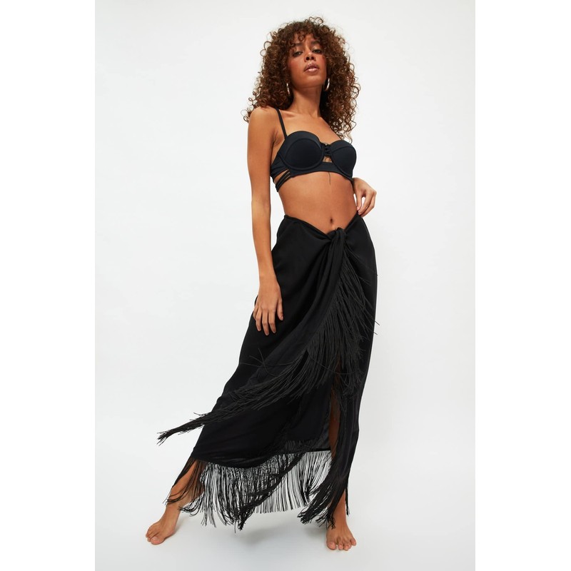 TRENDYOL Damen Quaste Viscose Sarong Rock Skirt, Schwarz, 42 EU