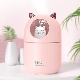 Humidificador pequeño  aroma en forma gato 300 ml para aceites esenciales  Humidificadores compactos silenciosos con luz nocturna para habitaciones,  