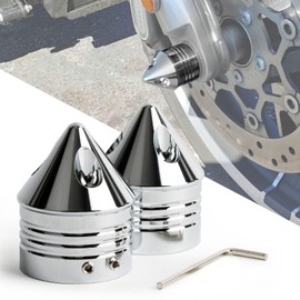 Front Axle Caps, PSLER Motorcycle Front Axle Nut Cover Cap for Softail Road King Street Electra Glide Fat Boy Iron 883, CNC Aluminum, Chrome