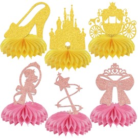 6Pcs Princess Party Honeycomb Centerpieces, Princess Birthday Party Decorations, Princess Centerpieces for Tables, Princess Castle Crown Baby Shower Welcome Baby Party Supplies Rose Gold Gold Glitter