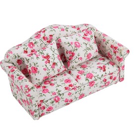 Trantian Son De Mode ZosuMae Dollhouse Sofa, 1/12 Scale Dollhouse Accessories Flower Pattern Mini Furniture Set With Back Cushions (#2), brown