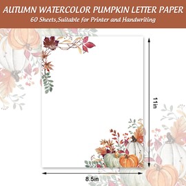Generic AnyDesign 60 Sheets Fall Stationery Letterhead Paper Autumn Leaves Pumpkin Letter Paper Rustic Greeting Note Paper for Thanksgiving Invitation Office Printing, 8.5 x 11 Inch