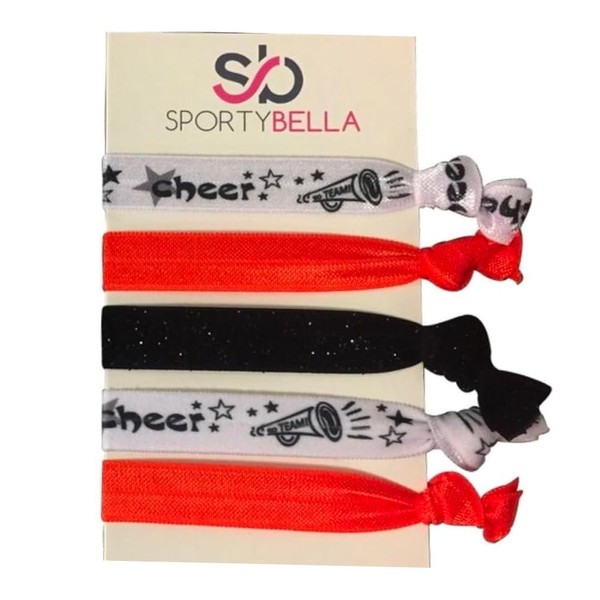 Sportybella Cheer Hair Ties (Orange)- Hair Accessories For Girls, Women, Teens & Kids. No Crease, No Tug Elastic Hair Ties Set. Ponytail Holders for Cheerleaders, Cheer Teams & Coaches, 5pcs.