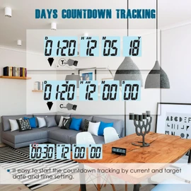 Runleader Digital 9999 Days Countdown Timer,Calendar & Clock Display,Daily Alarm Reminder for Anniversary Festival Retirement Graduation Vacation Meeting etc.