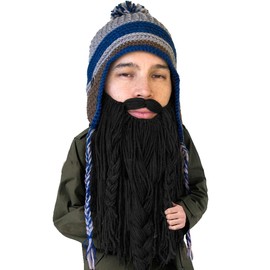 Beard Head Barbarian Hearth Beanie - Original Handmade Knit Hat and Removable Black Beard