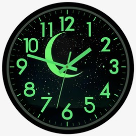 JoFomp Glow in The Dark Wall Clocks Battery Operated, 12 Inch Blue Moon Silent Wall Clock Non Ticking, LED Sound Control Light Up Wall Clock for Bedroom, Night Light Wall Clocks for Living Room Decor