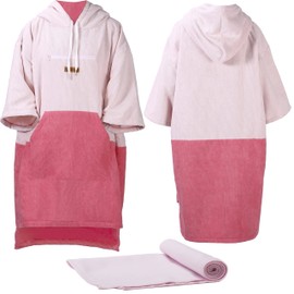 valuents Bath Poncho for Adults - Surf Poncho Women with Hood for Beach, Sauna or Home +Plus: Microfibre Towel