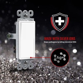 ENERLITES Decorator Switch, Light Switch, 3-Way or Single Pole, 3 Wire, Grounding Screw, Residential Grade, 15A 120V, UL Listed, 93150A-W-5PCS, White, 5 Pack