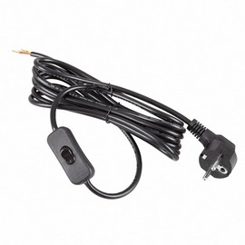 Mextronic Power Cable 3 m Schuko Earthing Contact Plug + Switch 300SW Black Open End