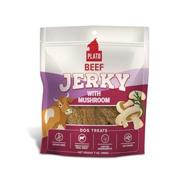 PLATO Pet Treats Air Dried, Real Meat, Beef Jerky with Mushroom Dog Treats, Grain Free, Made in The USA, 7oz