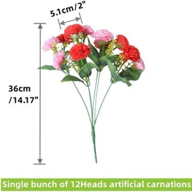 XZJMY 4Pack Artificial Carnations Flowers,48 Heads Silk of Carnations Outdoor UV Resistant No Fade Artificial Flower for Photo Props Home Party and Wedding Decor (Multicolor 02)