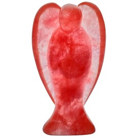 mookaitedecor 3 Inch Cherry Quartz Crystal Guardian Angel Gemstone Carved Figurine Statue Red Home Ornament, Healing Crystal Gifts, Love Peace Lucky Charm Stone Angel for Reiki Chakra Decoration
