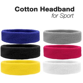 2 Pack Sweatbands Sports Headband for Men & Women, Moisture Wicking Hairband Athletic Towel Headbands Cotton Head Sweat Bands for Running, Cycling, Yoga, Spa (Grey)