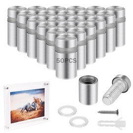 Lnrueg 50 Pcs Sign Standoff Screws, 1/2"×3/4" Stainless Steel Advertising Screws, Wall Standoff Mounts, Wall Sign Mounting Hardware Kit, Stand Off Nails for Hanging Glass, Acrylic Signs