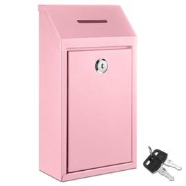 Yaocom Metal Donation Cash Box Collection Safe Suggestion Box with Lock Wall Mounted Mailbox Delivery Ballot Container for Home Office Outdoor Door(Pink)