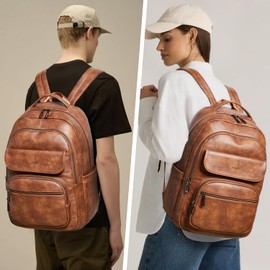 Leresas 37L Backpack Purse for Women Men for Work Travel BackPack Vegan Leather Laptop College Daypack Shoulder Bag Brown