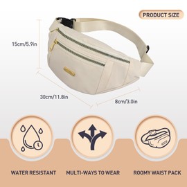Yoolly Bum Bag for Women Men, Fashion Fanny Pack with 3 Zipper Pockets & Adjustable Strap, Lightweight Waist Bags for Travel, Running, Cycling, Hiking (Beige)
