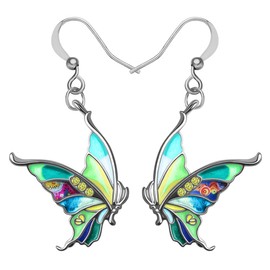 DALANE Enamel Alloy Rhinestone Butterfly Earrings Dangle Summer Spring Insects Jewelry Gifts for Women Girls (Green)
