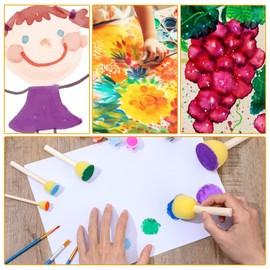 5 Pcs Round Foam Brush Set Yellow Paint Sponges Wooden Handle Sponge Brush Set Washable Foam Paint Brushes Foam Brushes for A Variety of Arts and Crafts DIY Painting Projects(5 Sizes)