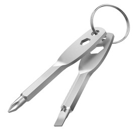 Screwdriver Keyring Set Comprise Flathead Screwdriver and Phillips Screwdriver&Wrench Tool,Portable Keychain Screwdriver Men Keychain Tool Gift(Silver)
