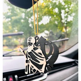 Sant Jarnail Singh Bhindrawale Car Hanging with Khanda Fusion Sikh Car Hanging Khanda for Car Punjabi Car Decor Sikhism Car Hanging 6mm Thick Made of Wood 3Inch Long Soft Edges Punjabi Car Hanging