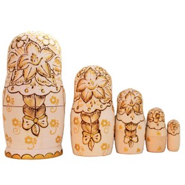 Semenowskaya Rospis Matryoshka Babuschka Matryoshka Wooden Figures Sunflower 5 Dolls Wood Burning Grinding