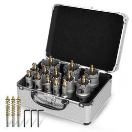 METOTY 19 PCS (1/2" to 2-1/8") Carbide Hole Saw Kit for Metal - Heavy Duty TCT Hole Cutter Drill Bits Set with Titanium Pilot & L-Wrench, for Stainless Steel/Iron/Aluminum | Metal|