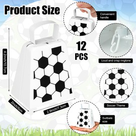Boao 12 Pcs Soccer Cowbells Bulk 4 Inch Metal Cowbells with Handle Novelty Cow Bells Noise Makers Loud Bell Hand Percussion for Sporting Events Games Spirit Accessories (Soccer, White)