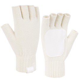 Winter Fingerless Gloves for Women Men, Chenille Warm Knit Typing Working Texting Half Finger Gloves Anti-Slip Leather Gifts