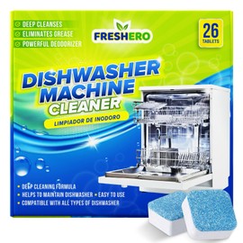 Freshero Freshero Dishwasher Cleaner and Deodorizer Tablets 26-Pack, Deep Cleaning Descaler for Dishwasher Machine, Heavy Duty, Septic Safe, Removes Grease & Build-ups, 1 Year of Cleaning Supplies (No Scent)