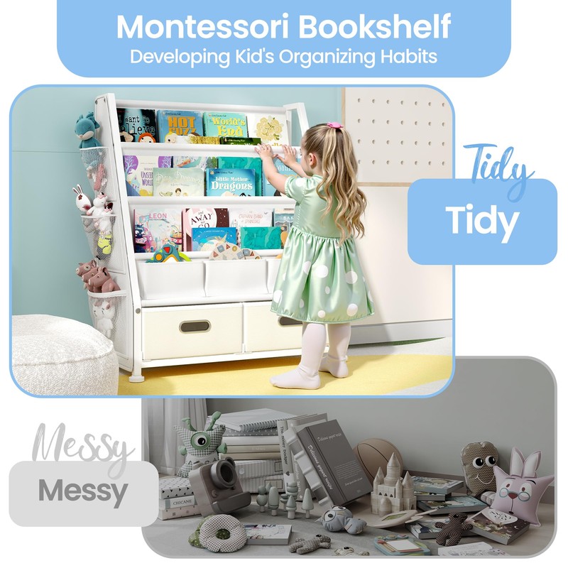 GoTiling Kids Bookshelf and Toy Storage: Sling Book Shelf for