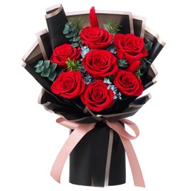 Mosstory Rose Bouquet 7-Piece Preserved Flowers Bouquet Real Roses Flowers Gift for Women Wife Anniversary Birthday Valentines Day Mothers Day Wedding Anniversary Birthday (Red Roses)