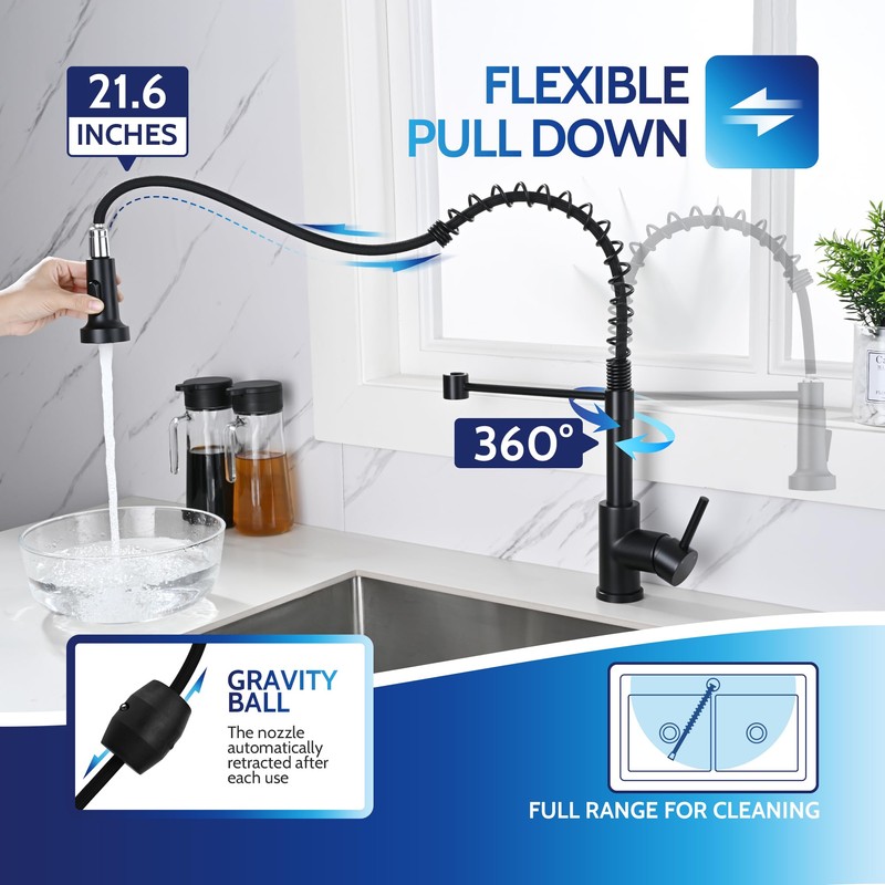 LUFEIDRA Touchless Kitchen Faucet with Pull Down Sprayer-Black Kitchen Faucet