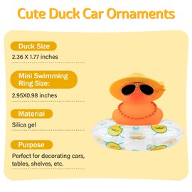 wonuu Rubber Duck Car Decorations Cute Car Accessories Dashboard Car Ornament with Cowboy Hat Swim Ring Colour Necklace and Sunglasses,B_Yellow Sunflower hat Clear Ring