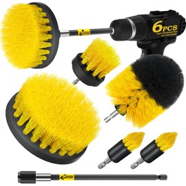 Holikme Holikme 6Pack Cleaning Brush Power Scrubber Cleaning Brush Extended Long Attachment Set All Purpose Scrub Brushes Kit for Grout, Floor, Tub, Shower, Tile, Bathroom,Car Cleaning BrushYellow