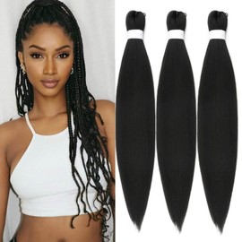 Braiding Hair Pre Stretched for Women Hair Extensions Box Braids Soft Synthetic Knotless Yaki Texture Hot Water Setting Braid Black (24inch 3Packs)